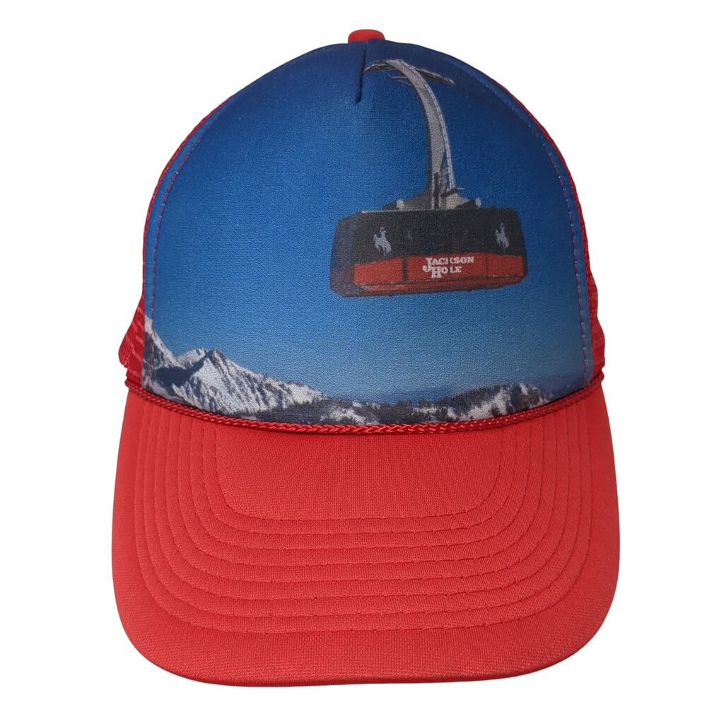 Jackson Hole Snapback Trucker Hat Red One Size Adjustable Mesh Back Polyester